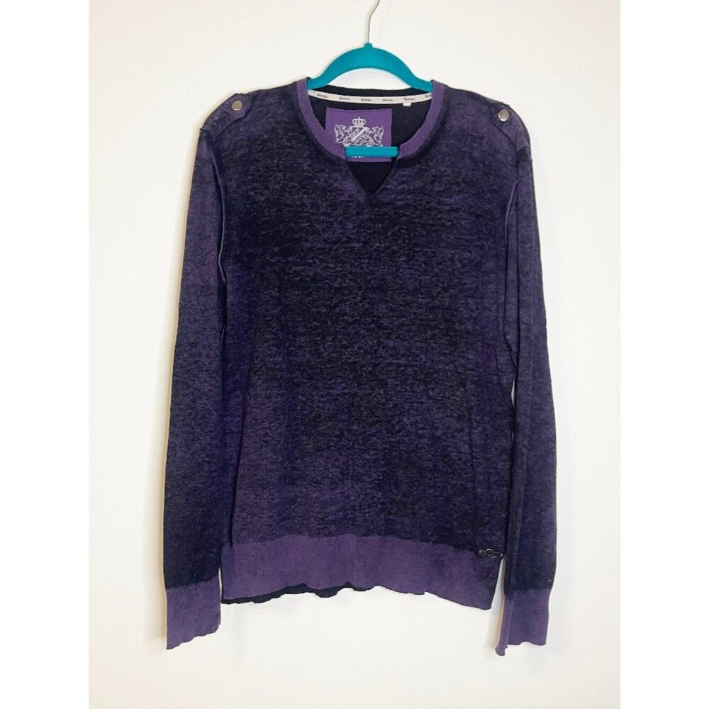 Guess Purple Burnout Knit Sweater Size XL Button Shoulder 100% Cotton y2k